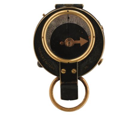 A 1915 DATED MARCHING COMPASS AND CASE, the reverse War Department stamped and dated 1915, the leather case dated 1916 and wi
