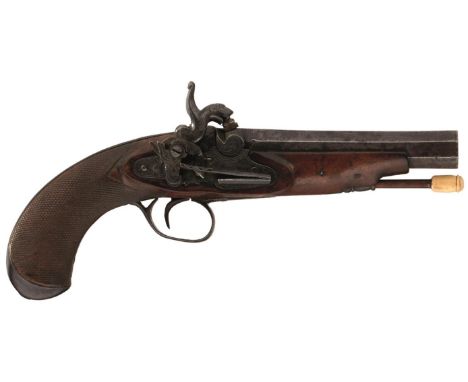 A .650 CALIBRE CARBINE BORE SPANISH PERCUSSION BELT PISTOL, 4.75inch octagonal barrel inlaid in silver FABRICADO POR FRAN. CO