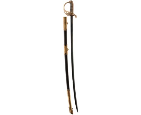 AN 1822 PATTERN EAST INDIA COMPANY OFFICER'S SWORD, 82cm slightly curved pipe-backed blade with spear point, regulation brass