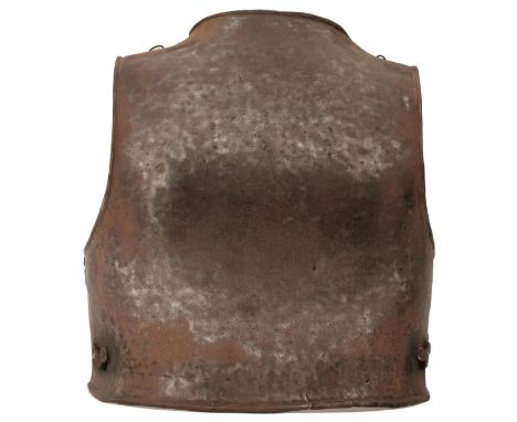 AN ENGLISH CIVIL WAR PERIOD BACKPLATE, of characteristic construction with turned edges to the bottom, arm and neck apertures
