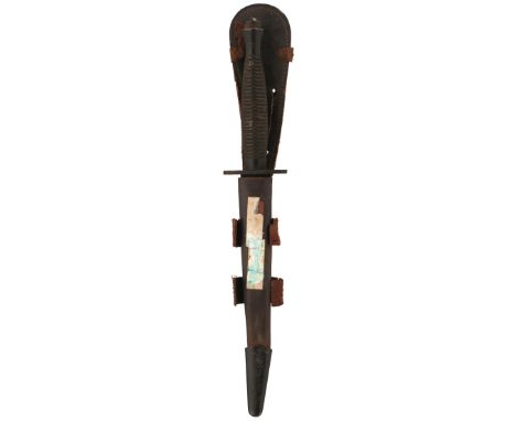 A THIRD PATTERN COMMANDO KNIFE, 16.75cm flattened diamond section blade heavily sharpened for use and tip rounded, regulation