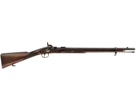 A CLEAN .450 CALIBRE HUGHES PATENT PERCUSSION WHITWORTH RIFLED CARBINE, 26.5inch sighted blued barrel fitted with ramp and la