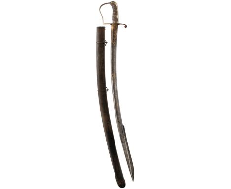 A 1796 PATTERN LIGHT CAVALRY OFFICER'S SWORD, 85.5cm curved, pipe backed blade with spear point, profusely decorated with scr