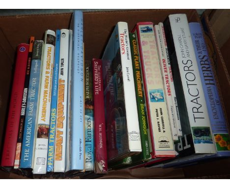 Box of books on tractors, Harley Davidson etc 