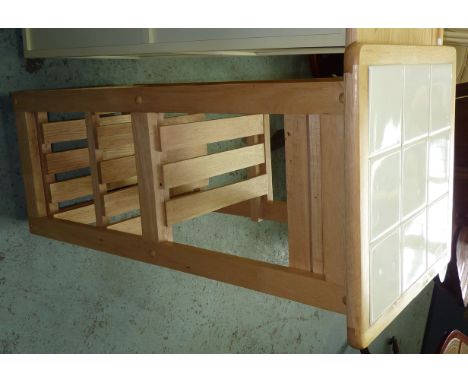 Modern beech utility trolley with tiles top, single drawer and two tier shelf unit 