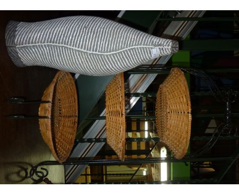 Studioware ceramic vase and a three tier wicker and metalwork basket 