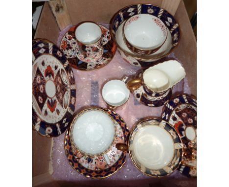 Small selection of old Imari style ceramics including a Davenport coffee can and saucer, Royal Crown Derby teacups and saucer