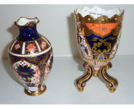 Royal Crown Derby old Imari pattern vase and old Imari style vase on three serpentine feet 