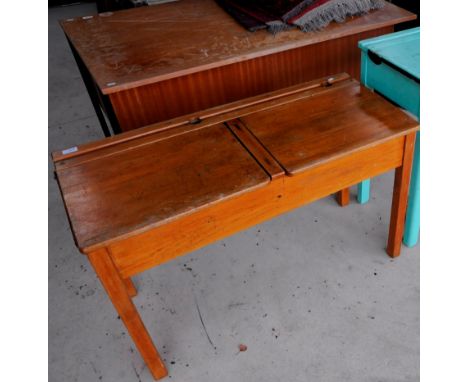 Vintage school type desk with two lift up compartments 