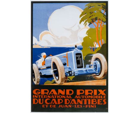 A GRAND PRIX INTERNATIONAL AUTOMOBILE DU CAP D'ANTIBES REPRODUCTION POSTER after Alexis Kow, 69cm x 49cm, framed.