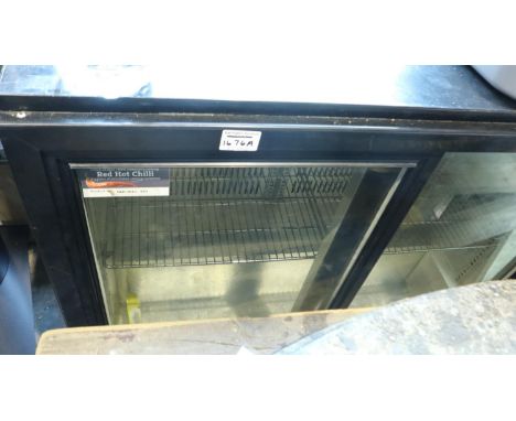 Black metal two shelf drinks commercial fridge with sliding doors. Not available for in-house P&amp;P 