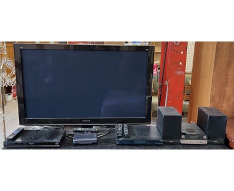 A Panasonic Viera 50" 3D flat screen television, model No.TX-P50VT20BA, together with a Panasonic blu ray palyer, Humax Frees