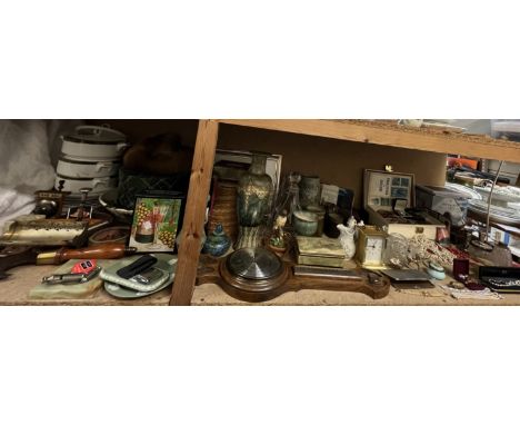 A Royal Doulton stoneware vase together with a barometer, glass decanter and glasses, part dinner set, dressing table sets, c