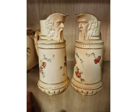Royal Worcester Pair of Late 19th Century 1889 Ewer Pitcher Jugs - marked 1366 to base - 21cm tall