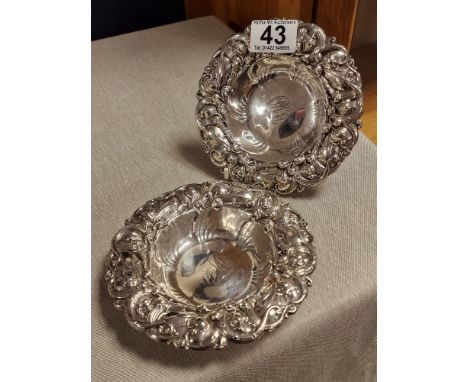 Sterling Silver Pair of Vintage American USA Silver Trinket Bowls - 135g combined