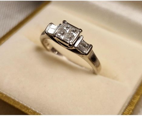 18ct White Gold &amp; Diamond (.33ct Princess Cut) Engagement Ring, size K+0.5/L &amp; 4.7g