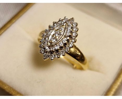 18ct Gold &amp; Diamond Marquis Cluster Ring, 4.6g &amp; size K