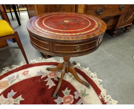 Vintage Leather Topped Drum Table