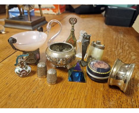 Collection of Vintage Miniature Scent Bottles and Curios, inc Silver Charles Horner Thimble