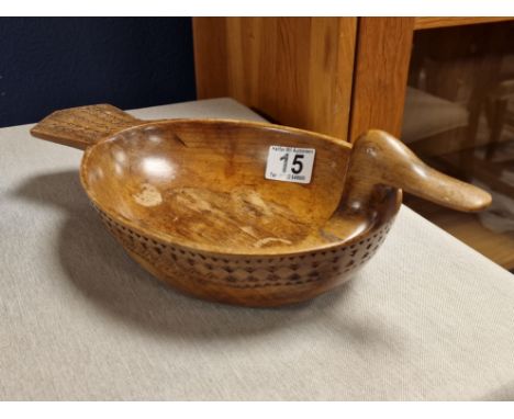 Vintage Norwegian Handcarved Duck Bowl - Scandinavian or Norway Interest - 35cm across