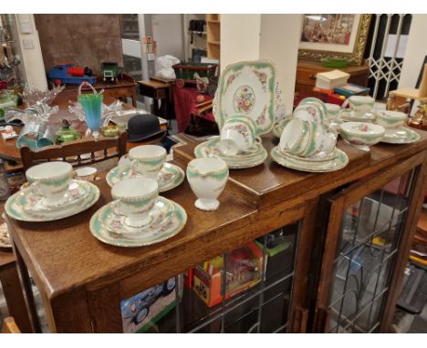 Rockingham Style Vintage Green Floral Windsor Tea Service 