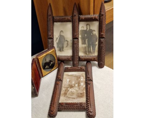 Trio of Antique Portrait Sets inc Gilt Framed and Wooden Examples