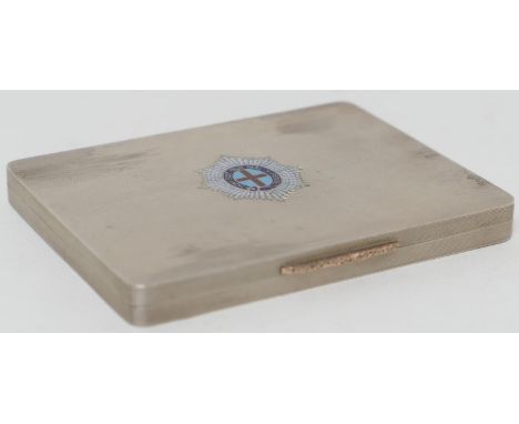 George VI silver cigarette case, by Goldsmiths &amp; Silversmiths Company, Birmingham 1940, engine turned, the hinged cover e