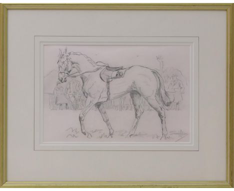 Charles Johnson Payne (1884-1967), known as Snaffles, The reluctant competitor, pencil sketch of a racehorse signed Snaffles,