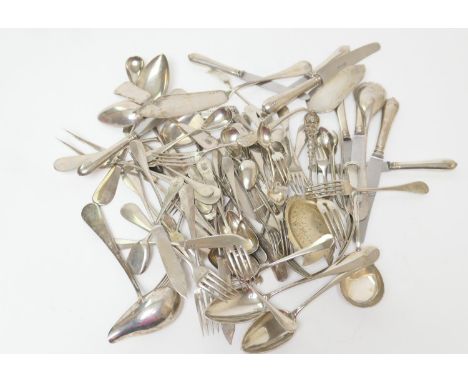 Quantity of mixed continental 800 standard silver flatware, including a Czechoslovakian part suite of monogrammed cutlery, ci