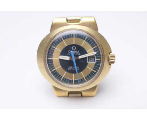 Omega Dynamic lady's gold plated automatic wristwatch, circa 1970s, blue and gold coloured 21mm dial, with date aperture, cen