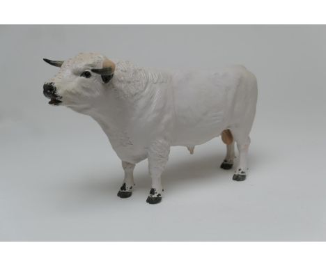 John Harper for Shebeg Pottery, Isle of Man, a White Park bull, painted mark 'Harper Shebeg I.O.M.', height 16cm 