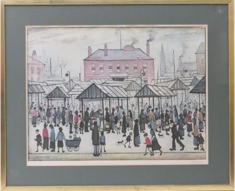 Laurence Stephen Lowry (1887-1976), 'Market scene in a northern town', offset lithograph, signed in pencil, 48cm x 62cm 