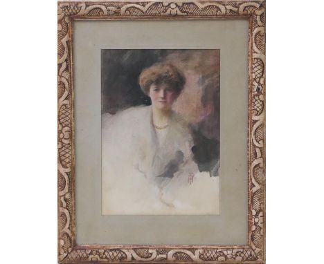 Percy Anderson (1851-1928), Portrait of Mrs Copland-Griffiths, watercolour, signed with a monogram, inscribed verso, 24cm x 1