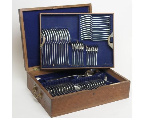 George V silver canteen of cutlery, by D &amp; J Welby Ltd, London 1911/12, Old English pattern, comprising twelve each of di