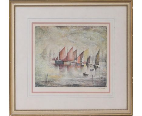 Laurence Stephen Lowry (1887-1976), Sailing Boats, offset lithograph in colours, published 1975, signed in pencil to the marg