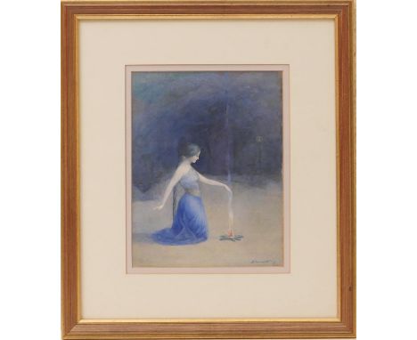 D Ashworth (active circa 1900-10), Guinevere in exile, watercolour, signed and dated 1909, 23cm x 17.5cm 