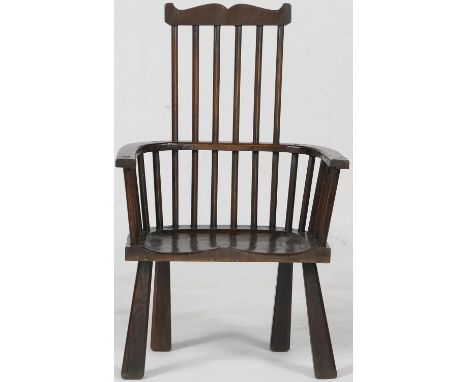 Traditional Welsh comb back armchair, early 19th Century with later alterations, wishbone back with shaped seat, tapered, cha