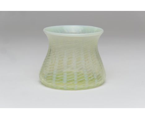 Edwardian vaseline glass fern vase, circa 1910, having a flared rim and wide base, internally decorated with linear and dot f