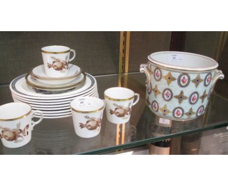 Four Copehagen coffee cups and saucers, a Potschappel planter and eight Wedgwood 'Lugano' pattern plates  