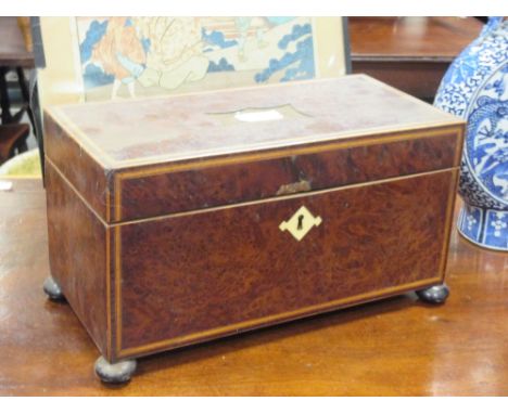 A Regency burr yewwood tea caddy and a satinwood tea caddy (2) 30cm wide each  