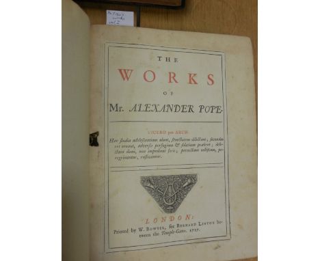 POPE (Alexander), The Works, in 4 vols., London 1717-41, 4to; title page to vol. I trimmed and neatly laid down on old paper,