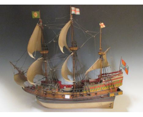 A wooden scale model of a 'Man O' War' ship  