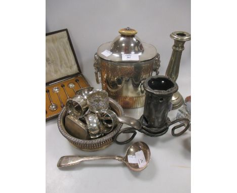 A Victorian silver sauce ladle, together with various other silver and plated wares  