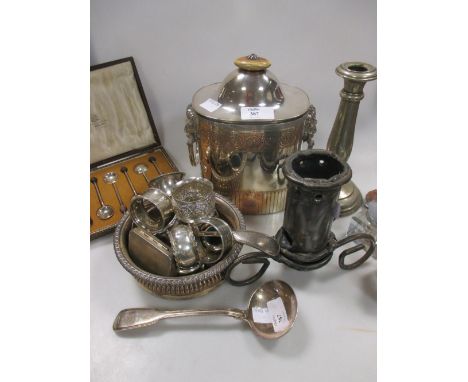 A Victorian silver sauce ladle, together with various other silver and plated wares  