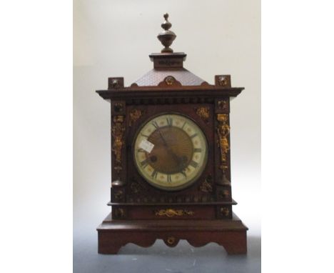 A Continental walnut case mantel clock circa 1900, together with an Edwardian walnut coal scuttle with shovel (3)  