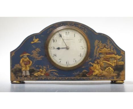 A 1920s blue japanned shaped case mantal clock with French movement, (replacement platform escapement)  