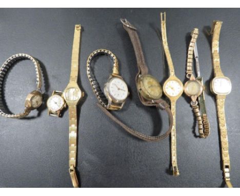 A collection of eight vintage watches to include a Rotary 9 carat gold example A/F
