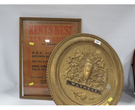 A framed original vintage Kents Best Ales &amp; Stout sign together with a Watneys advertising plaque