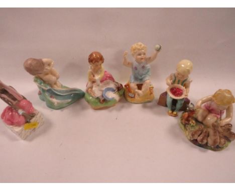 Six Royal Worcester figures consisting of "Woodland Dance" "Little Miss Muffat" "Little Jack Horner" "The Thief" "August" and