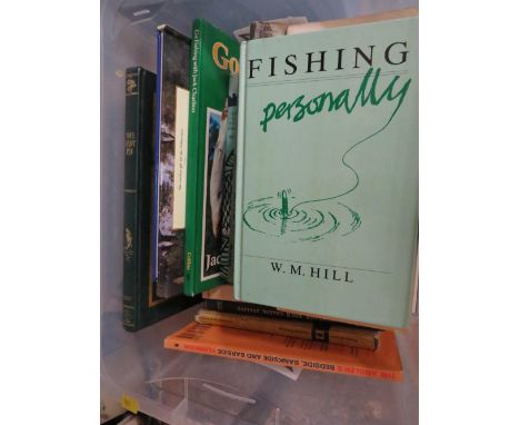 A tray of vintage fishing books